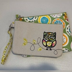 Owl Embroidered Canvas Wristlet 2 in 1